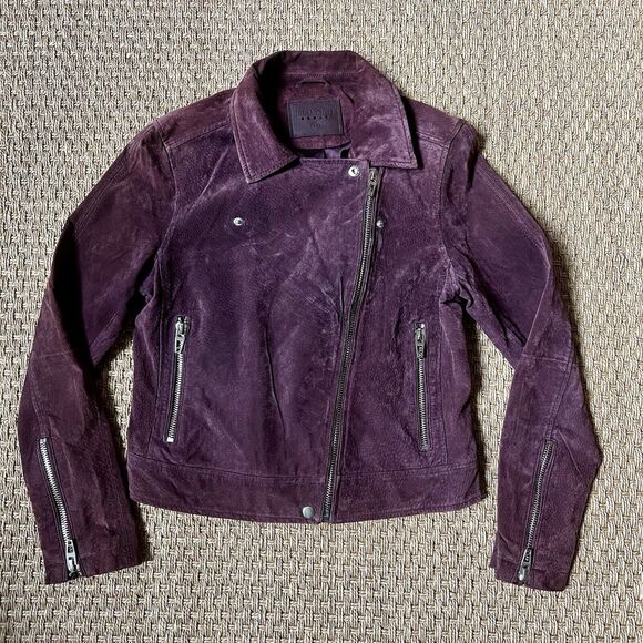 BLANK NYC Burgundy Suede Leather Moto Jacket Offset Zipper  SZ M 90s Grunge Y2K - Picture 3 of 12